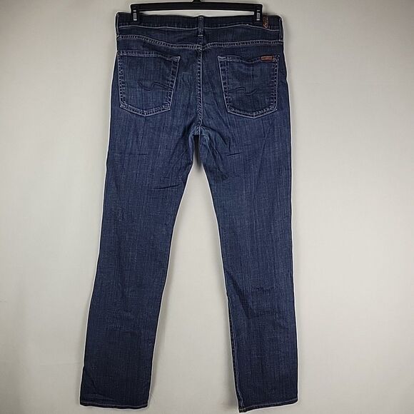 7 For All Mankind Jeans Mens 34x33 Slimmy Blue Denim Slim Straight Dark Wash - Picture 6 of 12